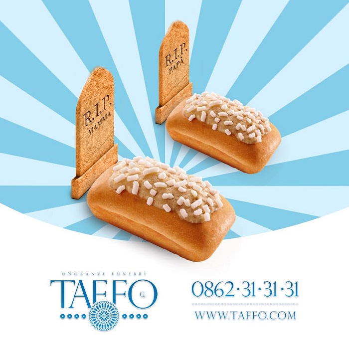 Taffo Funeral Services, pubblicità Buondì Motta